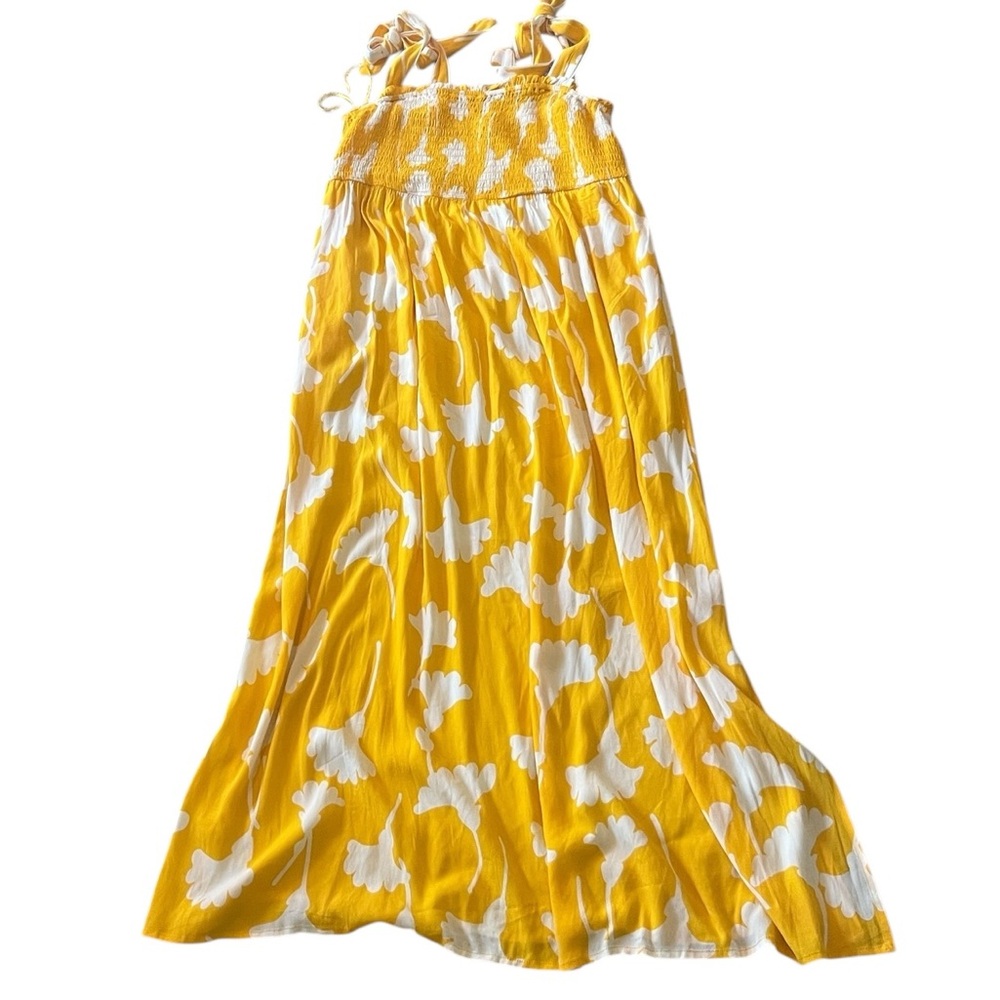 DVF for Target Smocked Tie Strap Ginkgo Yellow Midi Dress Size Large - Picture 6 of 7